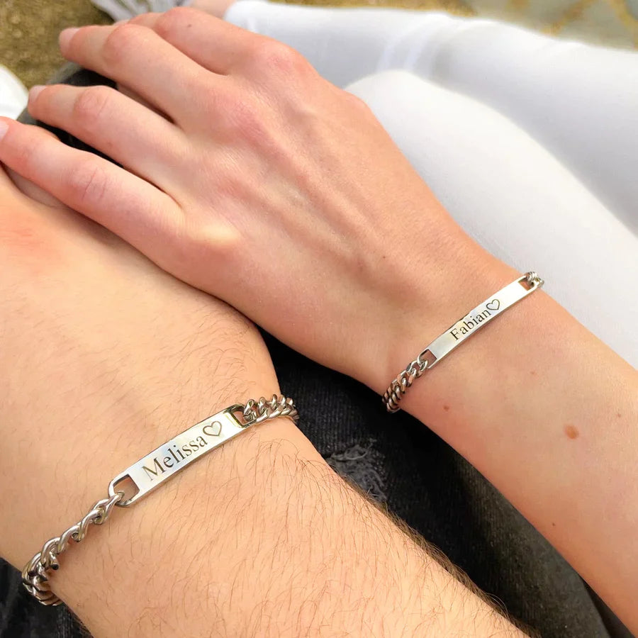 Couples Engraved Bracelet Set